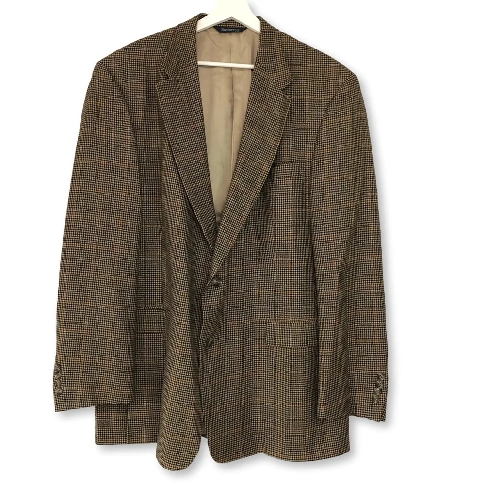 Burberrys Vintage Mens Houndstooth Wool Blazer 46 Long